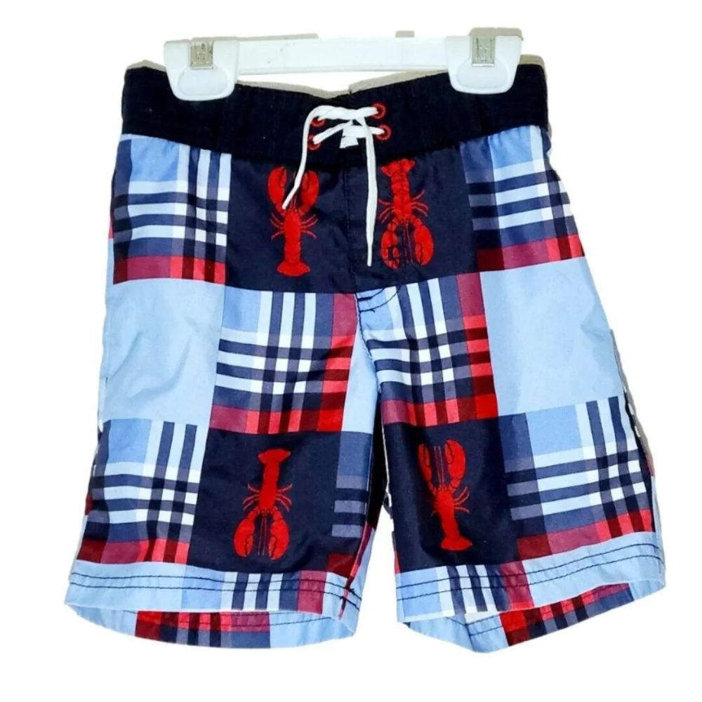 GYMBOREE Blue Plaid Lobster Swim Trunks Shorts Toddler Boys Sz 2T